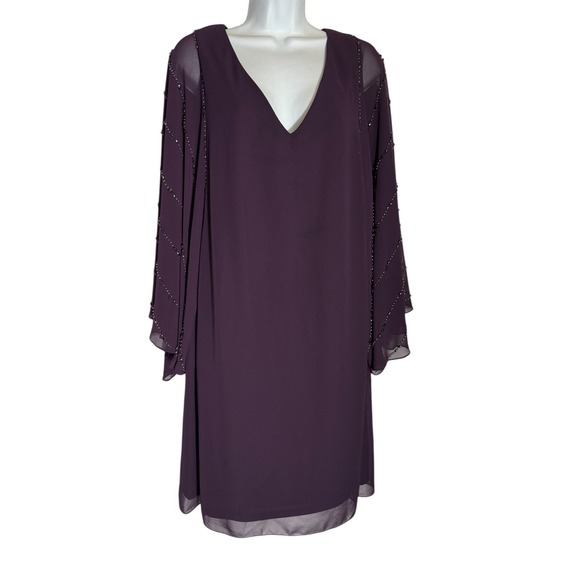 Betsy & Adam Dress Size 18W Plum Purple Beaded Sleeve V Neck Cocktail Dress 💜💜 - Picture 1 of 12